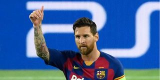 Barcelona's Argentine forward Lionel Messi celebrates after scoring