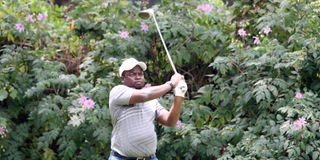 Limuru captain Fred Ikana tees off