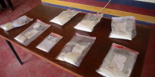Packets of heroin and cocaine recovered by anti-narcotic officers in Mombasa