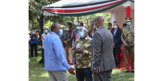 President Uhuru Kenyatta, Nairobi Governor Mike Sonko and Mohammed Badi, the NMS director general.
