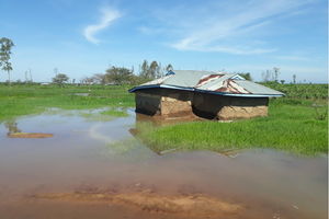 Houses marooned by water from Lake Victoria on December 16, 2020.