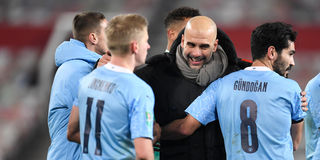 Manchester City manager Pep Guardiola reacts