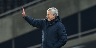 Tottenham Hotspur head coach Jose Mourinho reacts