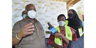 Nacada CEO Victor Okioma, board chairperson Mabel Imbuga and director Faridah Rashid at a past event in Mombasa.