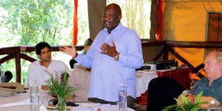 Narok Governor Samuel Tunai  addresses tourism industry players from Kenya and Tanzania on January 23, 2021.