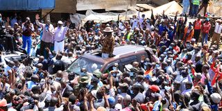 Siaya Senator James Orengo, Nominated MP Maina Kamanda and ODM leader Raila Odinga in Githurai 45.