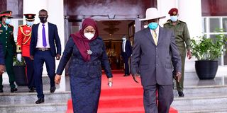 Ugandan President Yoweri Museveni, Tanzanian President Samia Suluhu Hassan