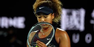 Japan's Naomi Osaka celebrates after winning against Romania's Patricia Maria Tig 