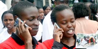 Youths on phone