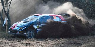 Finnish driver Kalle Rovanpera steers his Toyota Yaris WRC with Finnish co-driver Jonne Halttunen.