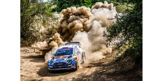 French driver Adrien Fourmax, steers his Ford Fiesta during the SS14 stage