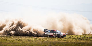 Japanese driver Takamoto Katsuta steers his Toyota Yaris WRC with British co-driver Daniel Barritt