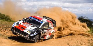 Japanese driver Takamoto Katsuta steers his Toyota Yaris at Malewa SS16 stage