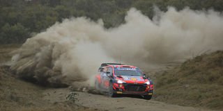 Spanish driver Dani Sordo steers his Hyundai i20 Coupe WRC with Spanish co-driver Borja Rozada 
