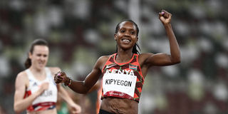 Kenya's Faith Kipyegon reacts after winning the women's 1500m final