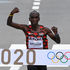 Kenya's Eliud Kipchoge celebrates winning men's marathon