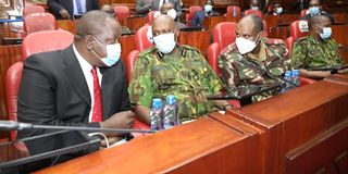 Interior Cabinet Secretary Fred Matiang'i (left) and his PS Karanja Kibicho