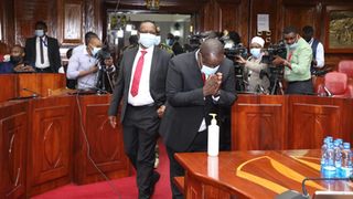 Interior Cabinet Secretary Fred Matiang'i (left) and his PS Karanja Kibicho