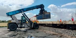 Clinker is offloaded at Bamburi Cement factory.