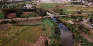 An aerial view of River Athi. 