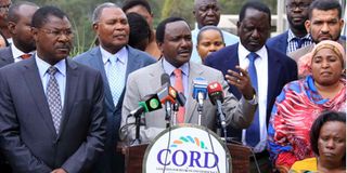 CORD principals Moses Wetangula, Kalonzo Musyoka and Raila Odinga