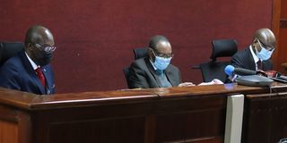 Judges George Dulu, William Musyoka and James Wakiaga court uhuru kenyatta