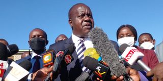 Cabinet Secretaries Fred Matiang'i Joe Mucheru at Kamiti prison