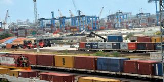 Cargo containers at the port of Mombasa
