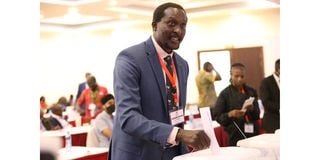 Humphrey Kayange casts his vote during National Olympic Committee of Kenya (NOC-K) elections