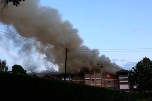 A burning dormitory at Karima Boys