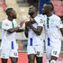 Sierra Leone's forward Musa Noah Kamara (centre) celebrates with team mates Kei Kamara (right) and Mohamed Buya Turay 
