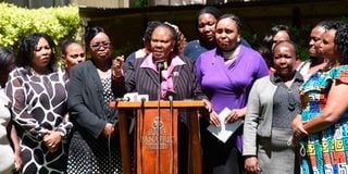 Women leaders during a press conference