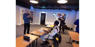 John Haugland training McRae Kimathi on good driving at Bardola Hotel 