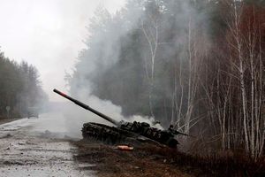 Smoke rises from a Russian tank in UKraine