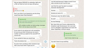 Screenshots of communication between gift masinde and a woman