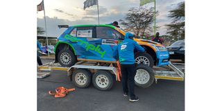 The Skoda Fabia of Ugandan driver Amanraj Singh Rai, navigated by Kenya’s Gurdeep Panesar