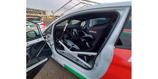 The cockpit of the Ford Fiesta of Jeremiah Wahome, navigated by Victor Okundi