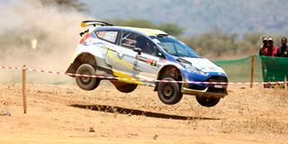 Karan Patel navigated by Tauseef Khan racing on a Ford Fiesta during ARC Equator Rally Shakedown