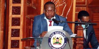 Nairobi Governor Mike Sonko before Senate in Nairobi in December 2020 during the hearing of his impeachment motion.