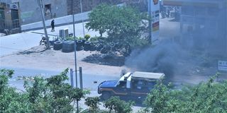 A police vehicle patrols Isiolo town