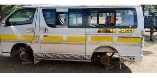 A matatu vehicle that was vandalized reportedly by driver Charles Mwangi