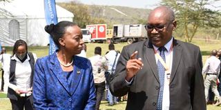 Energy CS Monica Juma (left) and NMG CEO Stephen Gitagama