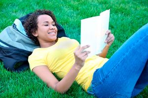 A student reading a book.