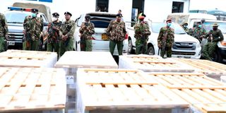 Police officers guard ballot papers at JKIA