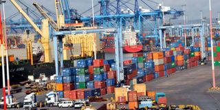 Containers with imported goods at Mombasa port