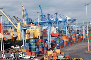 Containers with imported goods at Mombasa port
