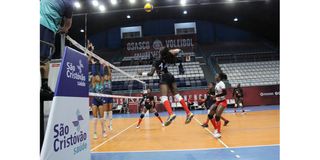 Malkia Strikers captain Mercy Moim spikes the ball during their friendly match against Osasco