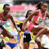 Bahrain's Winfred Mutile Yavi (right) and Kenya's Celliphine Chepteek Chespol 