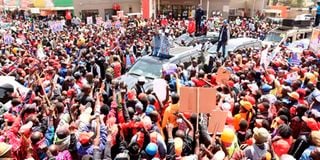 Raila Odinga when he campaigned for Nakuru Governor Lee Kinyanjui at Naivasha.