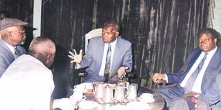 Martin Shikuku, Jaramogi Oginga Odinga, Kenneth Matiba, and Mwai Kibaki 